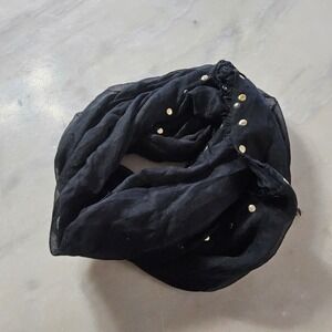 Charming Charlie Black Scarf with Gold Studs and Frayed Edges - 35" x 77"‎